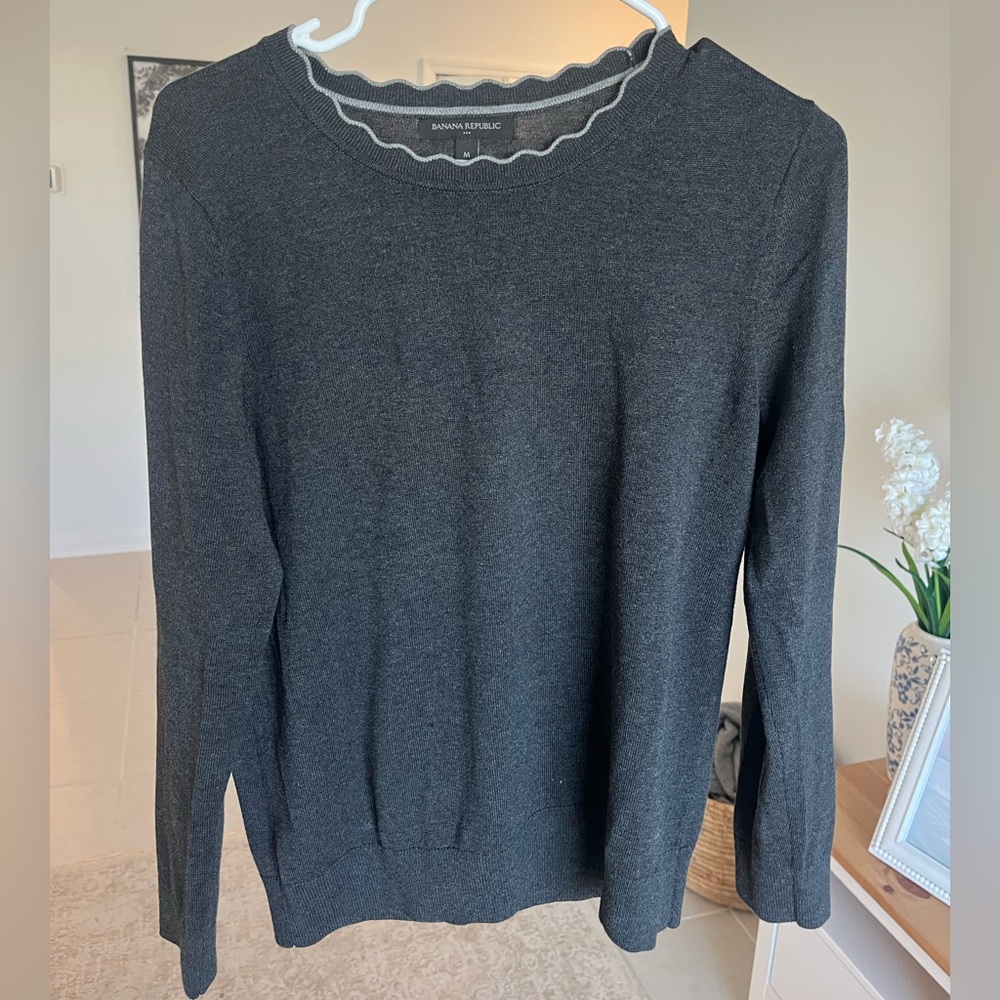 Banana Republic Charcoal Knit Sweater with Scallop Trim